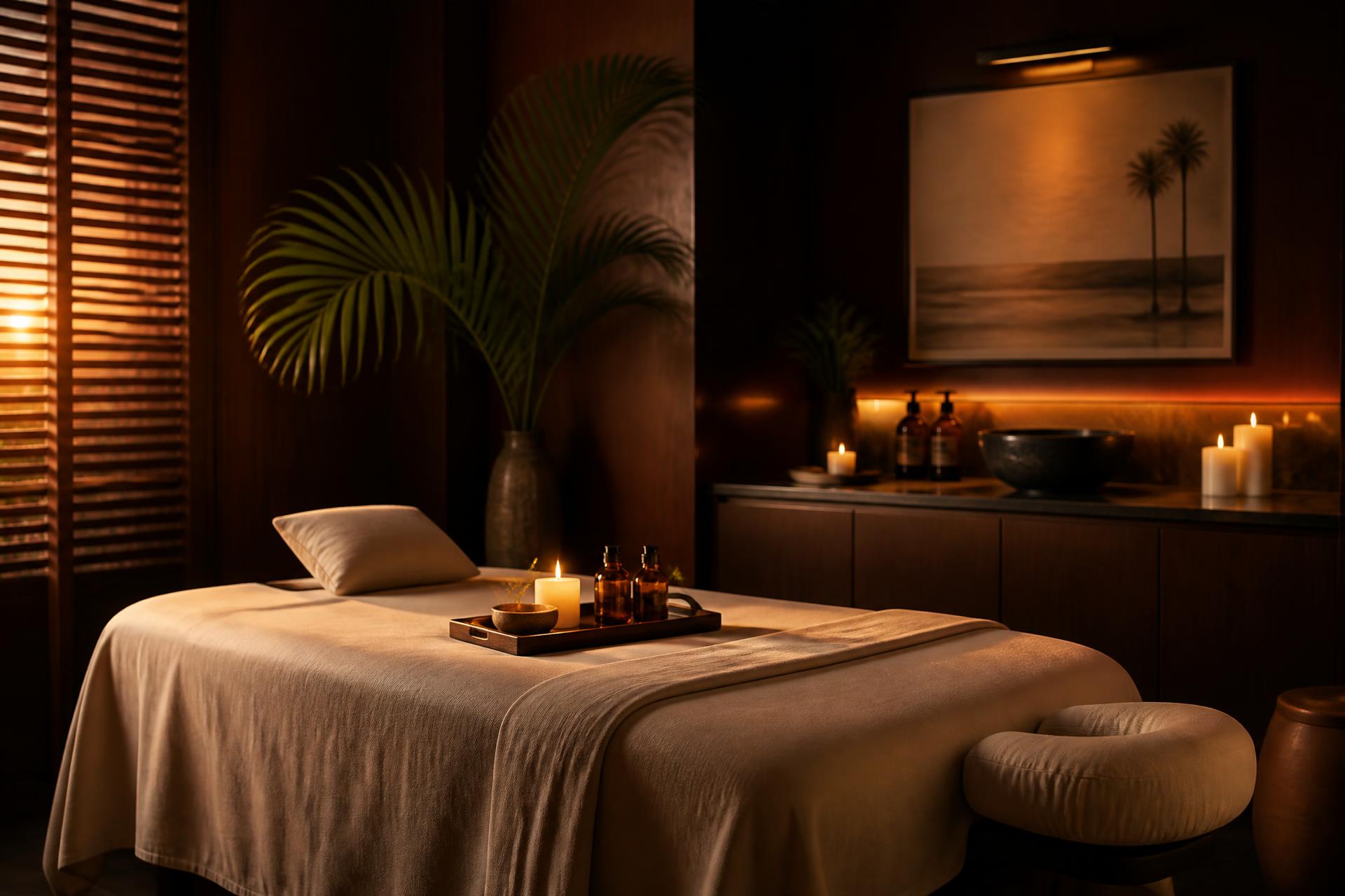 Private treatment room in warm candlelight